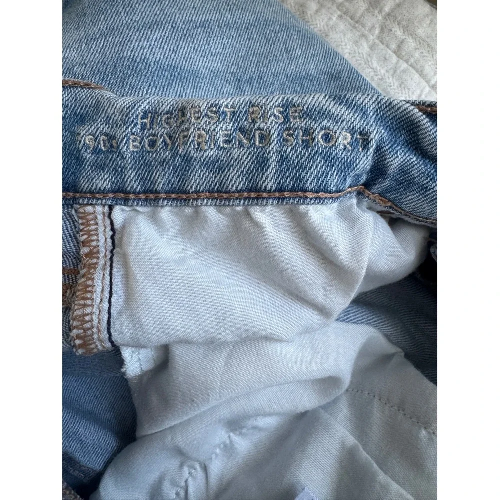 American Eagle Denim Shorts Womens 4 Light Blue High Rise Frayed Hem Stretch
